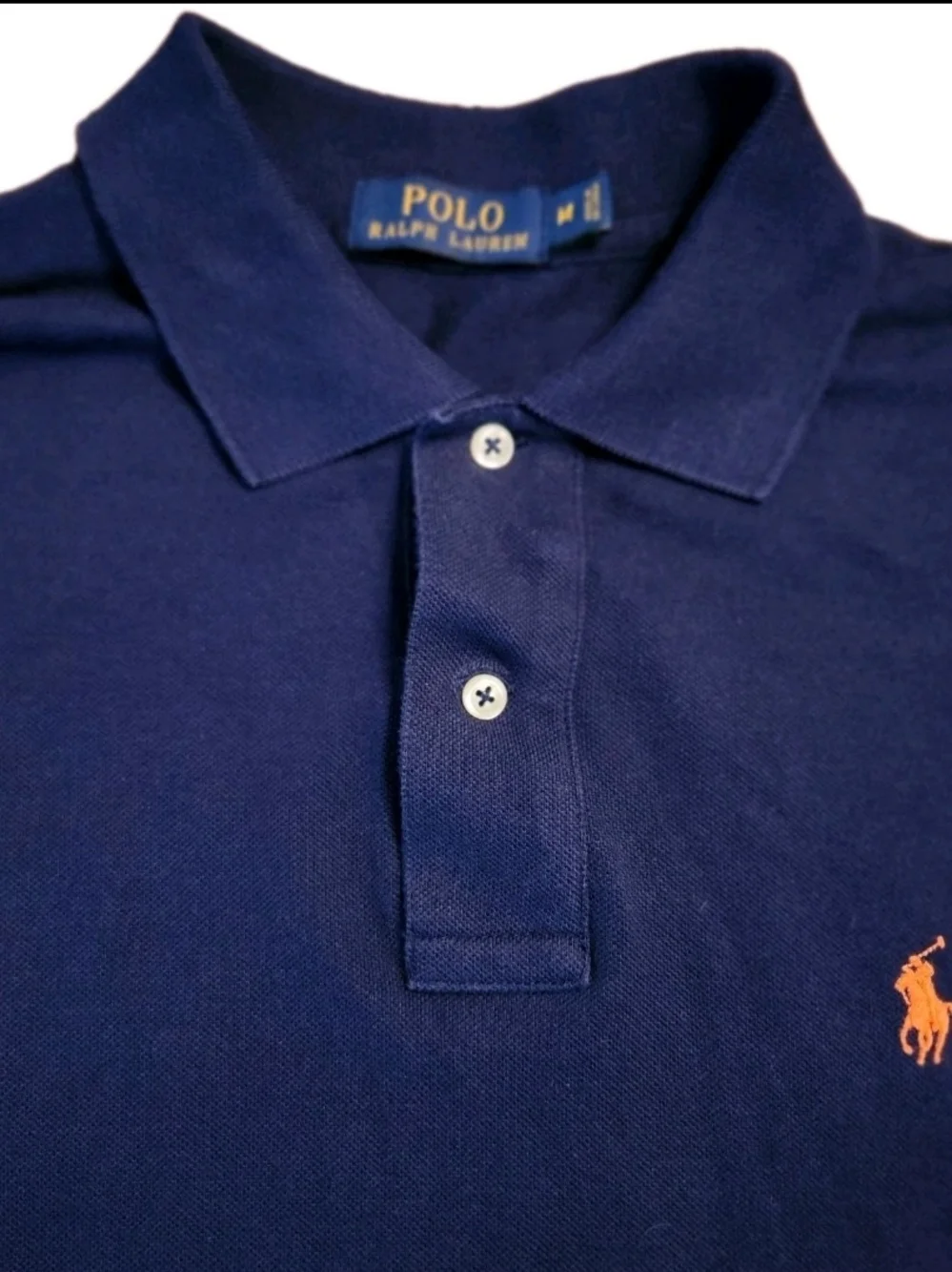 Polo Ralph Lauren Men Size M Navy Short-Sleeve Cotton Shirt Orange Pony Classic